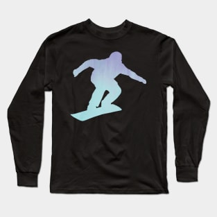 Blue Ice Snowboarder Silhouette Long Sleeve T-Shirt